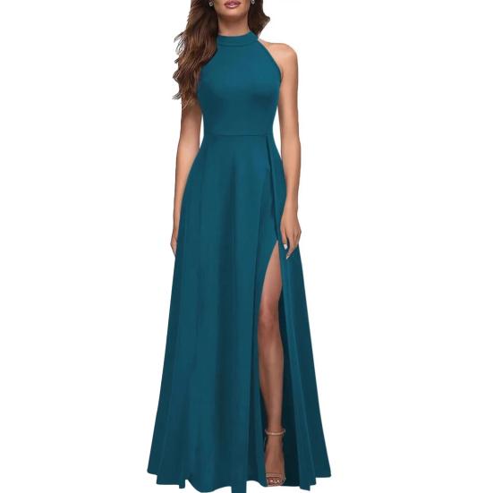 Женское летнее платье макси с высоким разрезом, халтер, без рукавов, длинное платье, сексуальное, для вечерней вечеринки, для гостьи на свадьбе, формальное платье