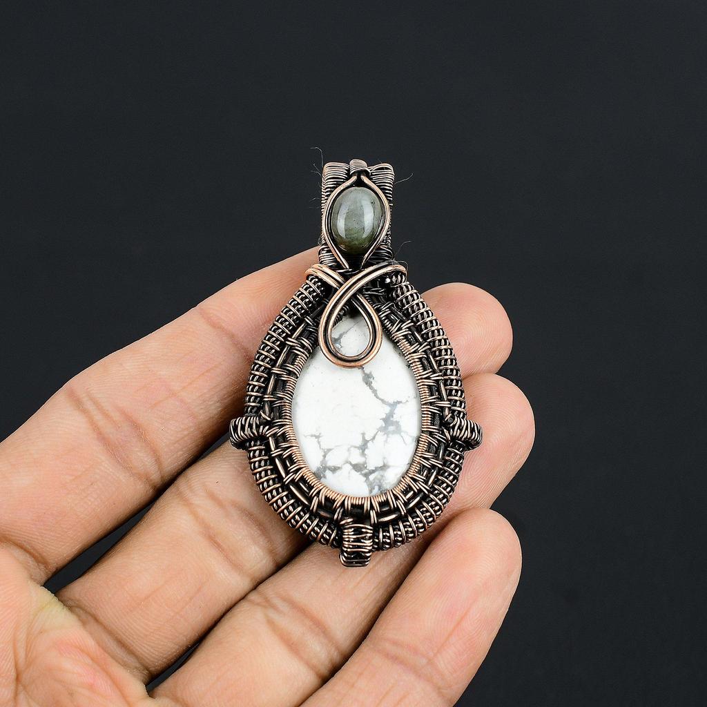 Howlite 999 Copper Wire Wrapped Pendant, Handmade Gemstone Pendant Jewelry, Gifts For Wife Brand New Pendant