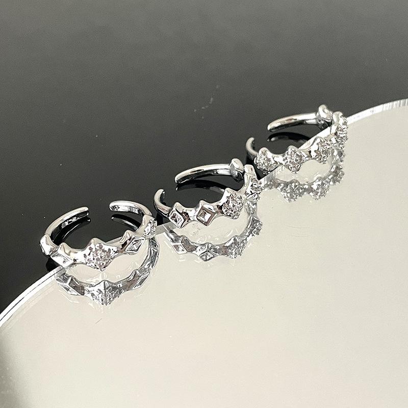 Star Set Diamond Zir*****Pen Ring Texture Irregular Lava Fashion Personality Retro Niche Design High Sense