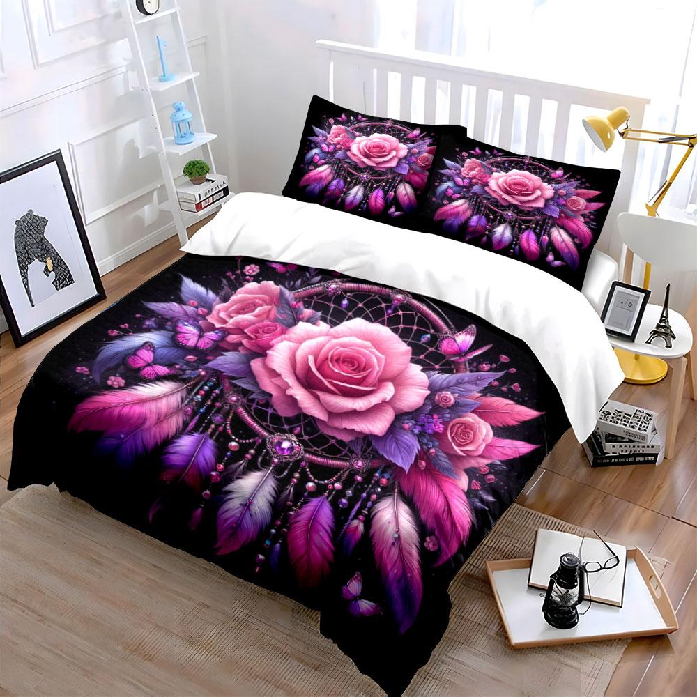 Pink Rose Dreamcatcher Bedding Bedding Duvet Cover Set Duvet Cover Pillowcases (1 * Duvet Cover 2 * Pillowcases, without duvet insert)