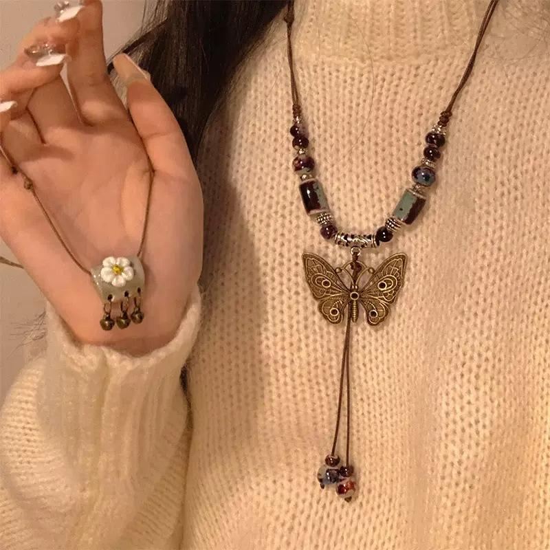 Новое китайское дзен этническое ожерелье с бабочкой женское с высоким чувством ретро ключичная цепочка цепочка для свитера аксессуары