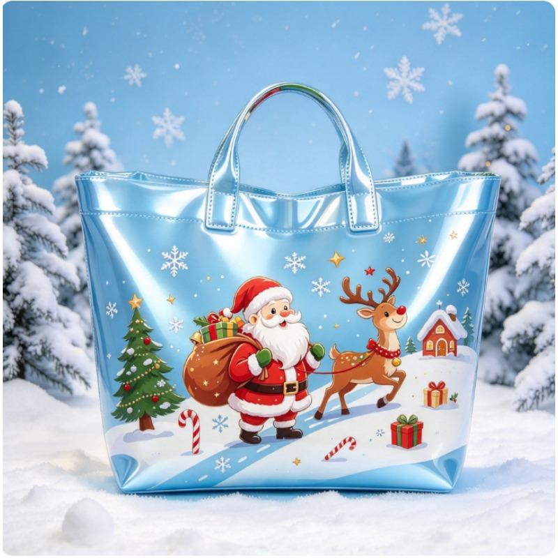 Christmas Printed PVC Waterproof Tote Bag Amazon European and American Women Commuter Shopping Handbag