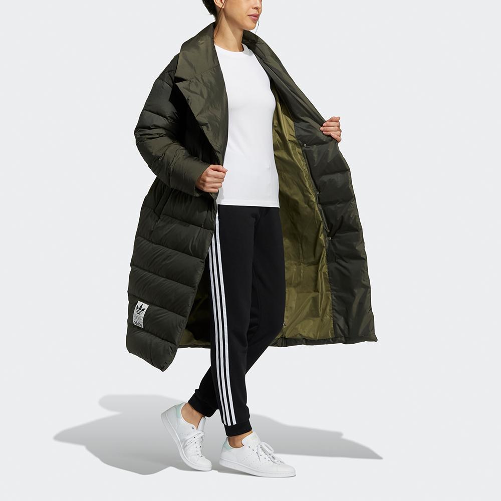 adidas Оригинальное Стеганое Пальто С Большим Воротником И Поясом Средней Длины Пуховик Женская Верхняя Одежда Оливковый H64732