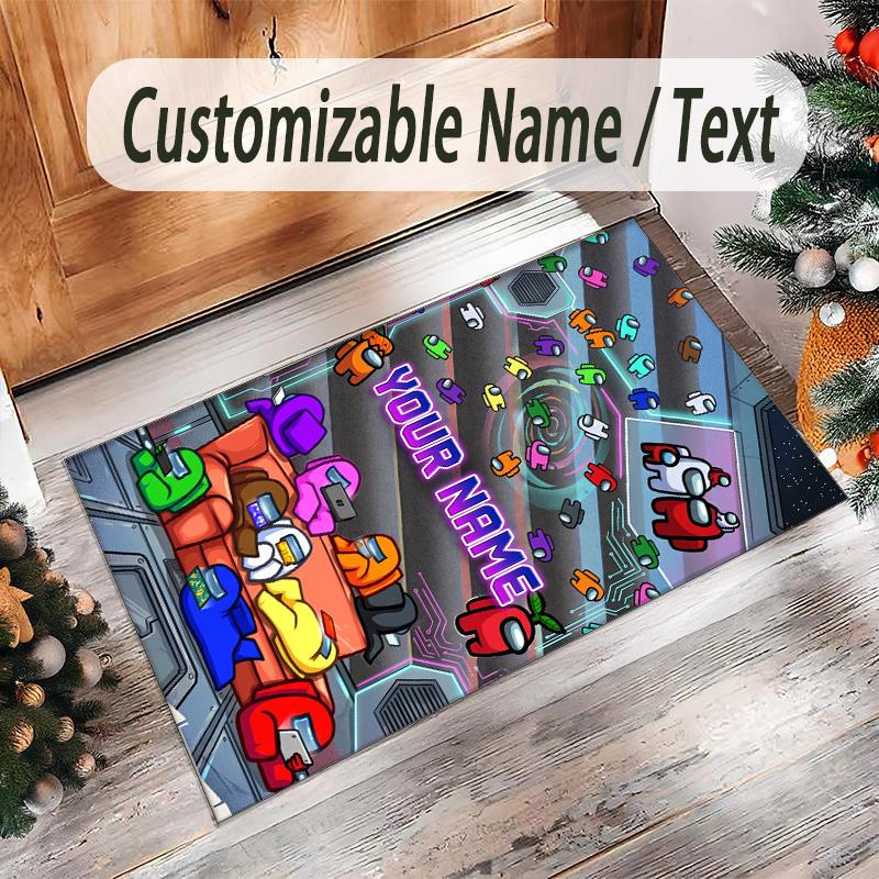 Personalized Crystal Velvet Carpet Custom Name Text,Among Us Anti Slip Area Rug For Home Decoration