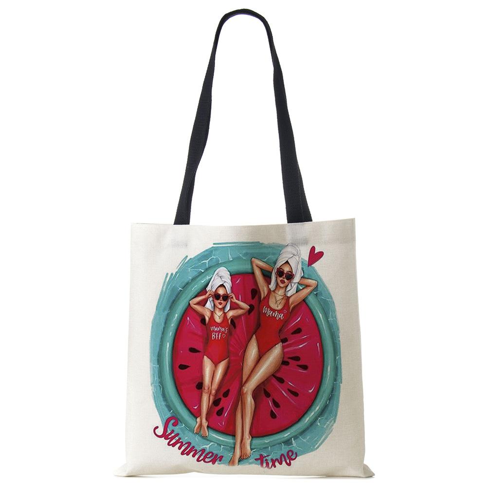 Милый мультфильм супер мама принт льняная большая сумка многоразовые сумки на плечо мама и ребенок складные женские повседневные сумки женские тканевые сумки