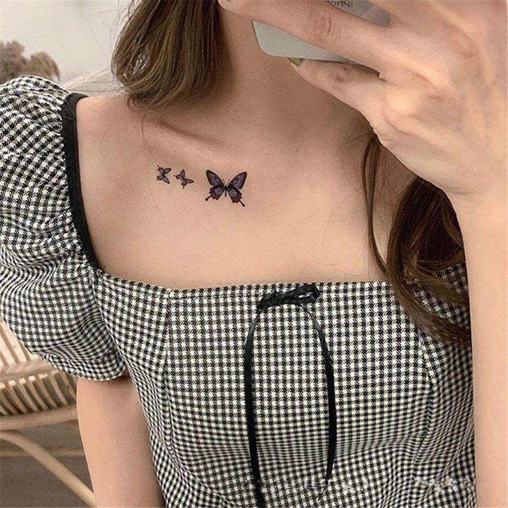 Men Women Temporary Tattoos Waterproof Party Decals Clavicle Blue Butterfly Tattoo Stickers