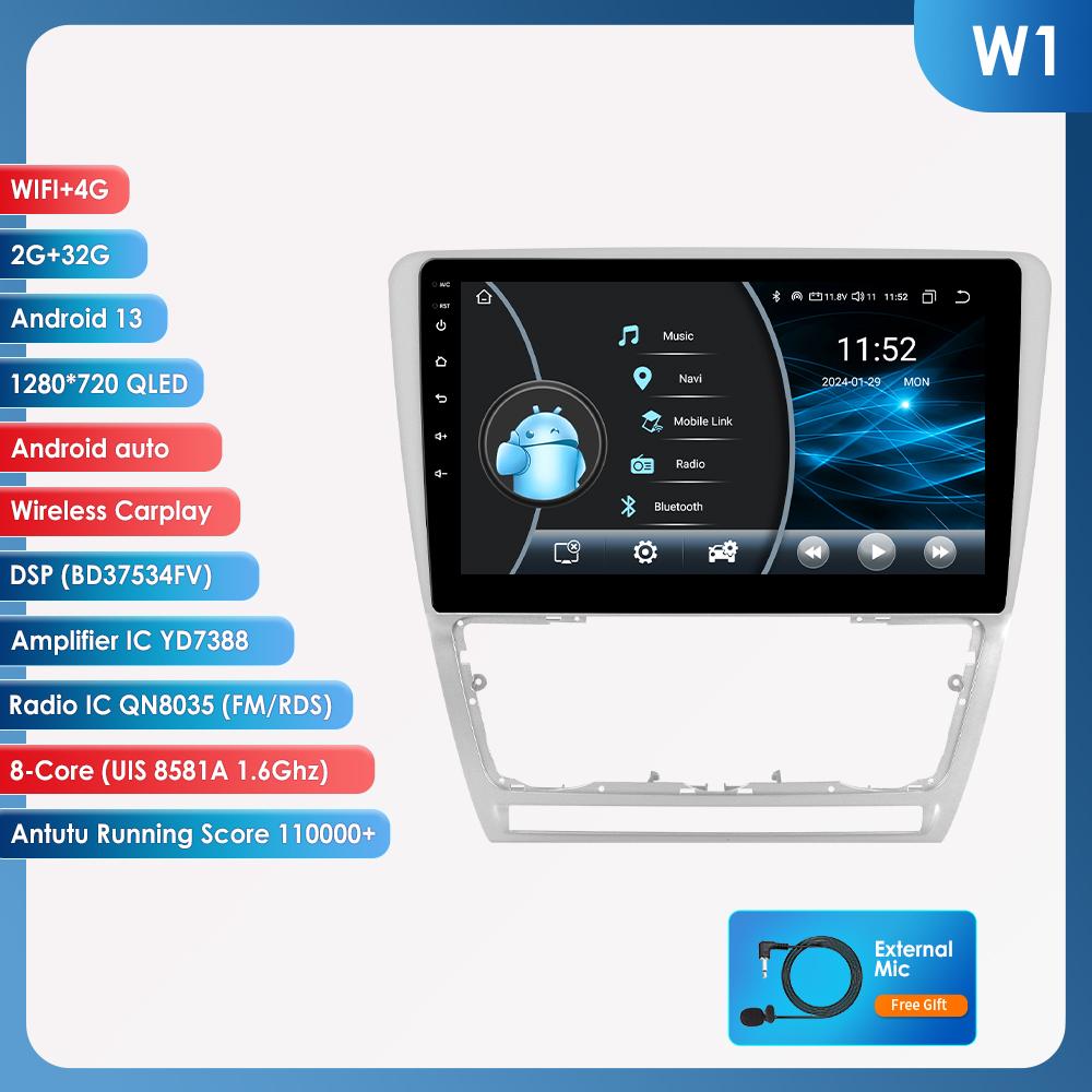 Hizpo 10.1 Carplay 4G 2Din Android 13 Автомобильное радио для Skoda Octavia 2 2008 - 2013 Мультимедийный видеоплеер GPS DSP Авторадио RDS ПК Интеллектуальный экран