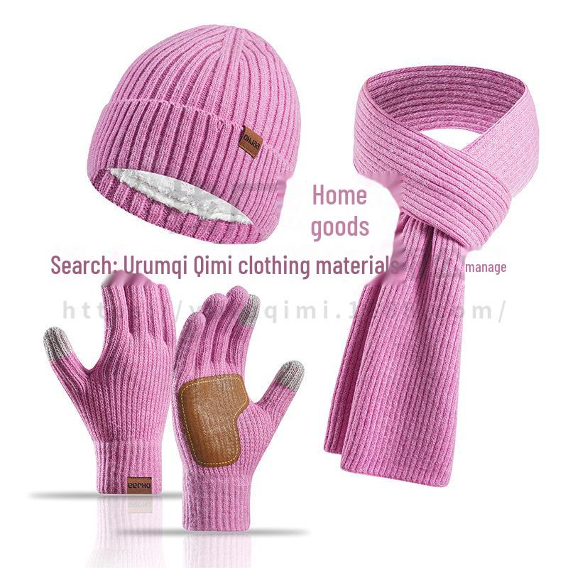 Зимний комплект из трех предметов: шерстяная шапка, шарф и кожаные перчатки в европейском и американском стиле для женщин — нескользящий