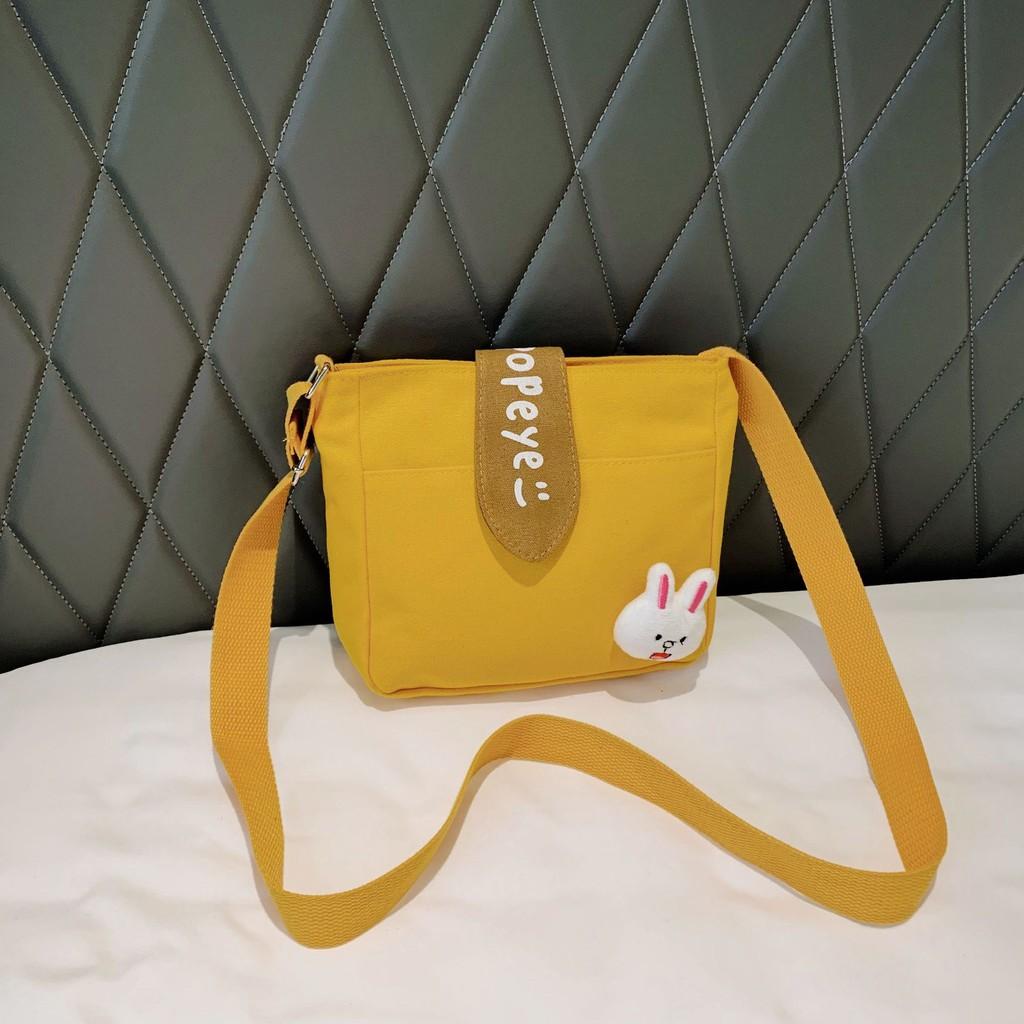 Rabbit Duck Dinosaur Plush Decorations Canvas Shoulder Bag For Women With Zipper Closure For Daily Use And Street Style