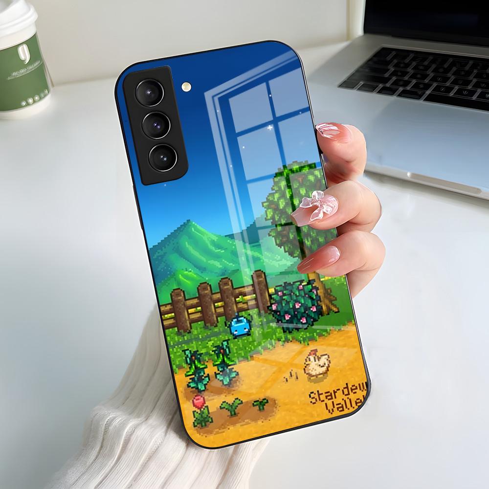 Чехол для телефона с игрой S-Stardew V-Valley Для Samsung S25 S24 FE S23 S22 S21 Plus S20 Ultra Note20Ultra Черная стеклянная крышка