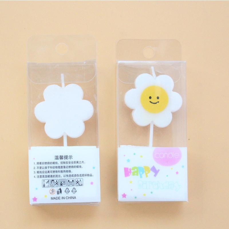 New Single Korean Style Small Fresh Yellow Smiley Face Sunflower Birthday Party PVC Boxed Candle