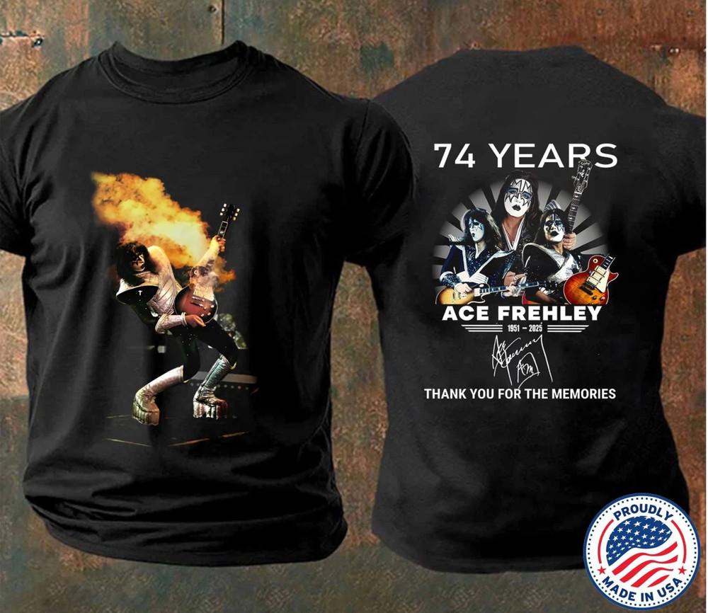 Ace Frehley Guitar Shirt Ace Frehley 74 Years 1951 2025 Anniversary TShirt Unisex T-Shirt Graphic Tee