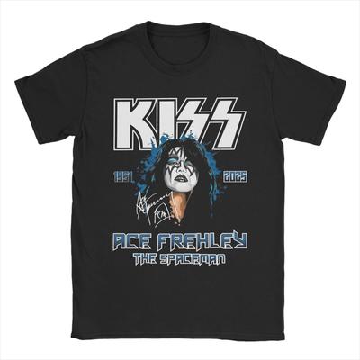 Мужская Женская Футболка RIP Ace Frehley Spaceman Хлопковая с Графическим Принтом Футболки Группа Kiss Рок Музыка Топ Одежда