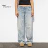 Широкие джинсы для женщин, эластичные джинсовые брюки с высокой талией и карманами, повседневные прямые джинсовые брюки