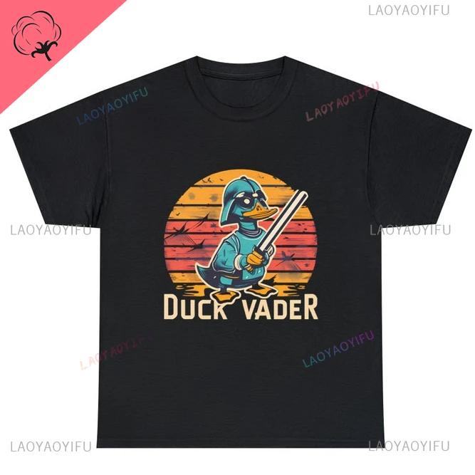 Vintage Ropa Hombre Duck Vader Funny T-Shirt Duck Darth Vader Parody High Quality Cotton Summer Hip-hop Men Streetwear Cotton