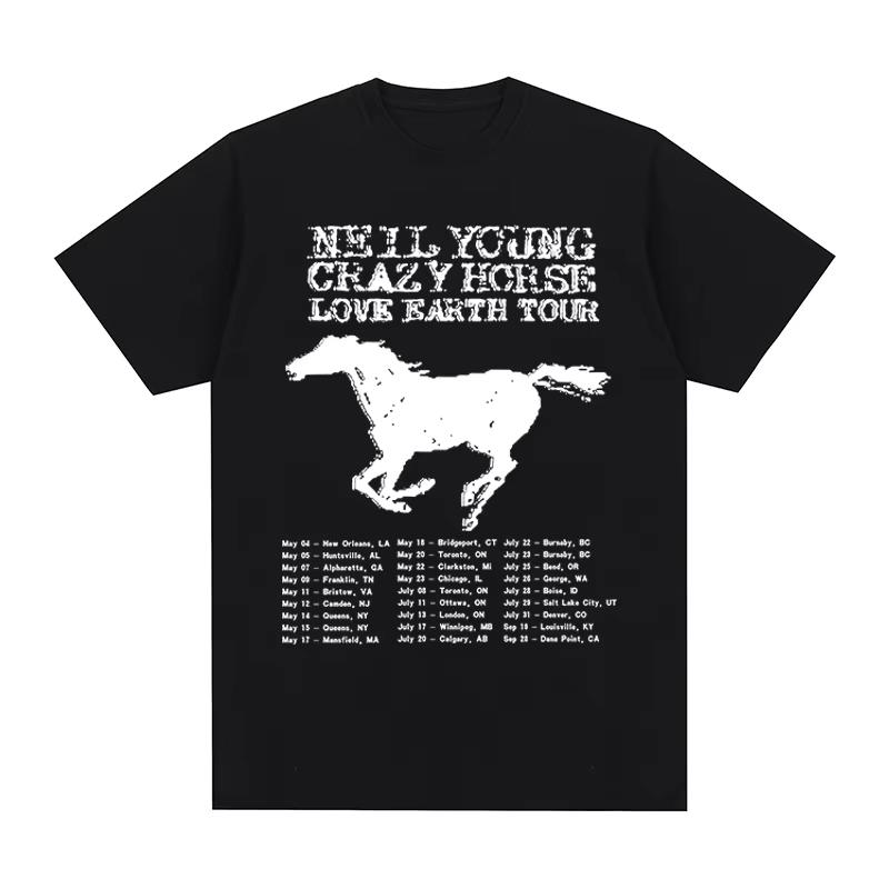 Винтажная футболка с графическим принтом Neil Young Crazy Horse Harvest Moon Мягкий дышащий хлопок Свободный оверсайз Повседневный уличный стиль Топы для мужчин женщин