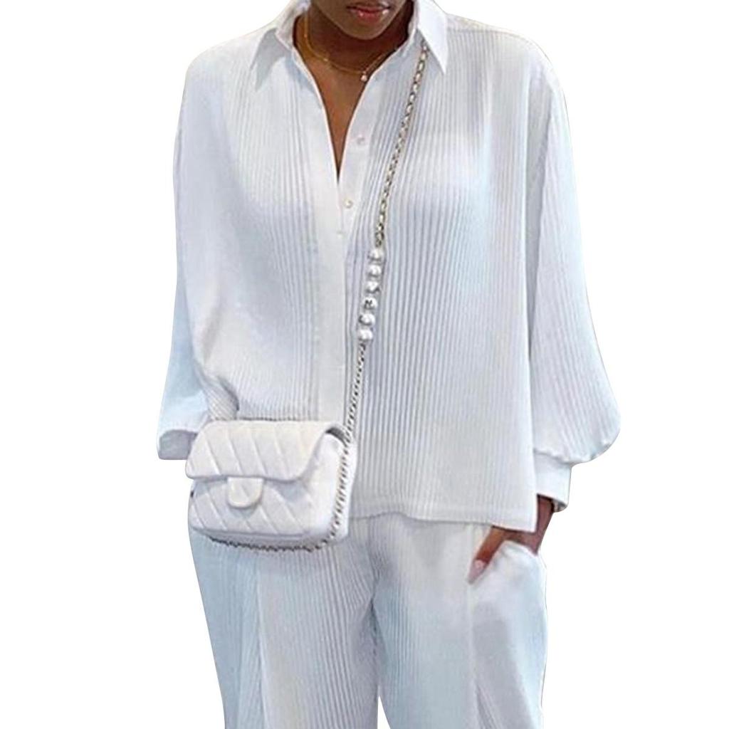 Модный женский костюм, свободный верхний воротник-стойка, рубашка с длинными рукавами, карманные брюки со шнуровкой по краю