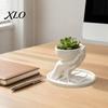 Unique Artistic Root Base Ornament 3D Printed Palm Shaped Succulent Planter with Drainage Tray, Holding Decorative Texture Mini Flower Pot,