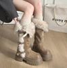 Thick-soled two-wearing plush snow boots, women's winter thin tall tube, plush thermal boots, medium and long tube