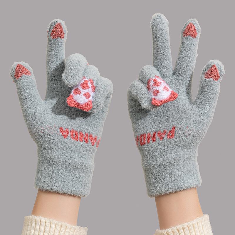 Женские милые шерстяные перчатки с сенсорным экраном - Зимние велосипедные, Толстые с вельветовой подкладкой, Пятипалые, Защищающие от холода, Теплые хлопковые перчатки