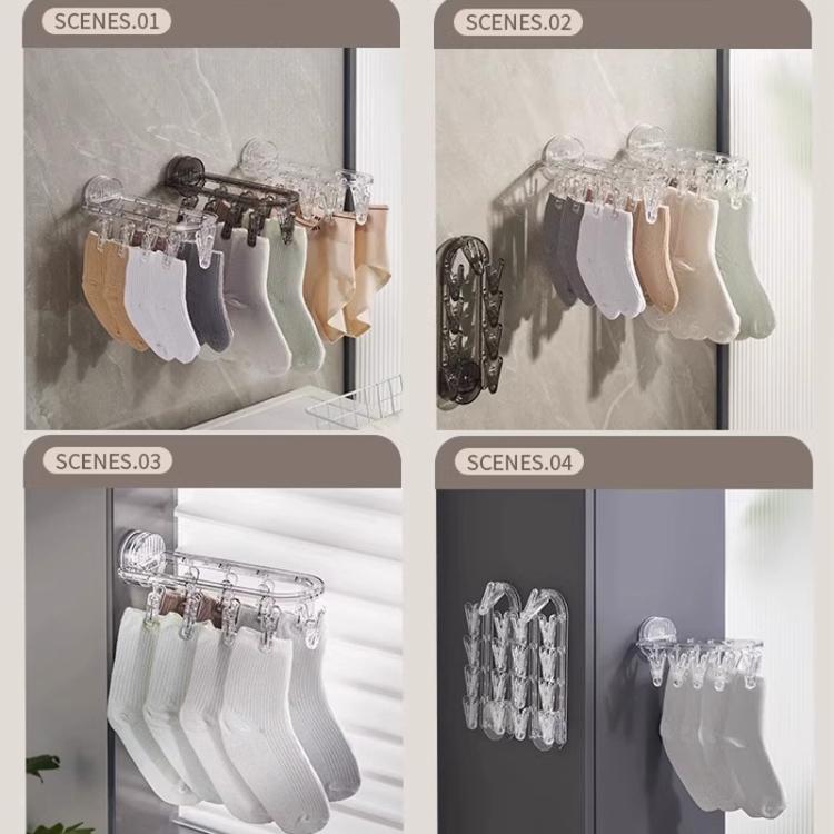 Suction Cup Clothes Rack Multi Clips Wall Mounted Indoor Outdoor Balcony Multifunctional Folding Clothes Bathroom Hanger