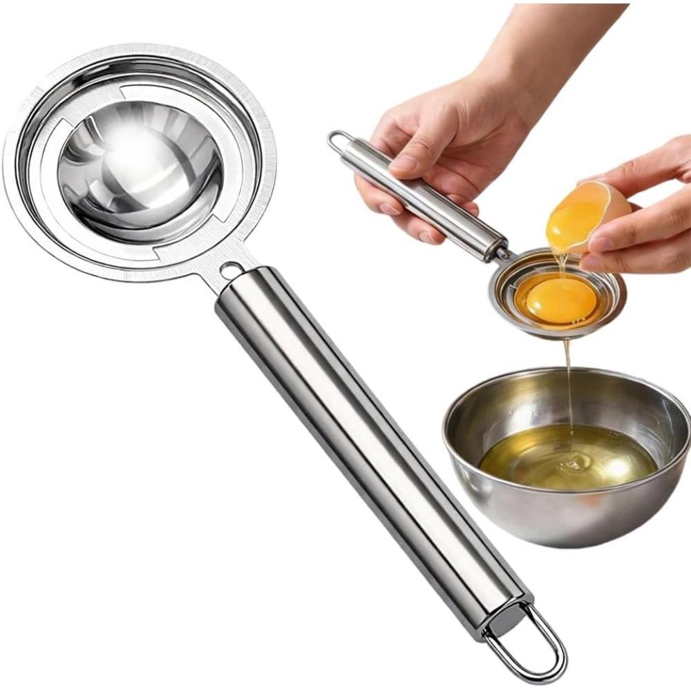Stainless steel egg yolk separator, egg yolk and egg white separator with long handle - suitable for kitchen cooking and baking.