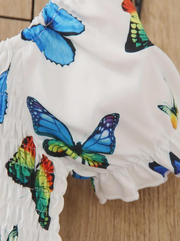 Летнее платье А-силуэта с принтом бабочек для девочек