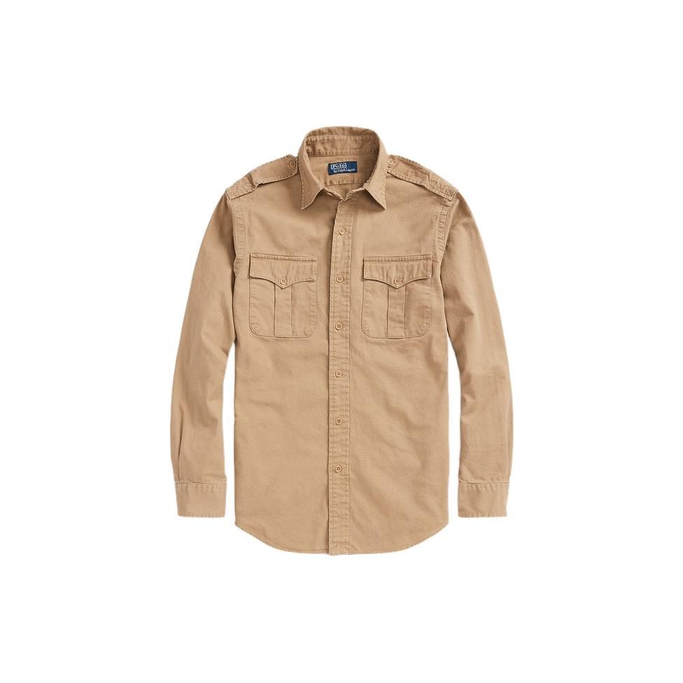 Polo Ralph Lauren SS22 Solid Pocket Polo Shirt Long Sleeve Shirt Men Shirts Khaki MNPOWOV16822141-250