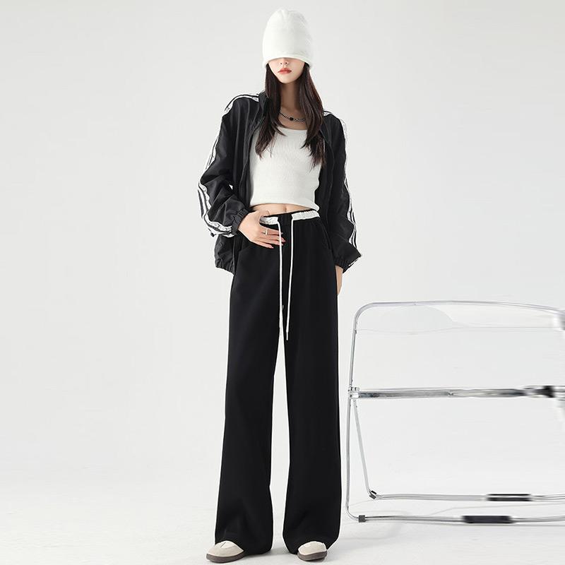 Женские свободные спортивные повседневные широкие брюки весна-осень на шнурке модные дизайнерские спортивные брюки с высокой талией эластичные спортивные брюки