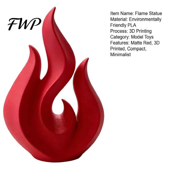 Stylish Desktop Decor 3D Printed Flame Sculpture, Matte Red Hollow Statue, Ornament Minimalist Art for Office Home Design Sculpture