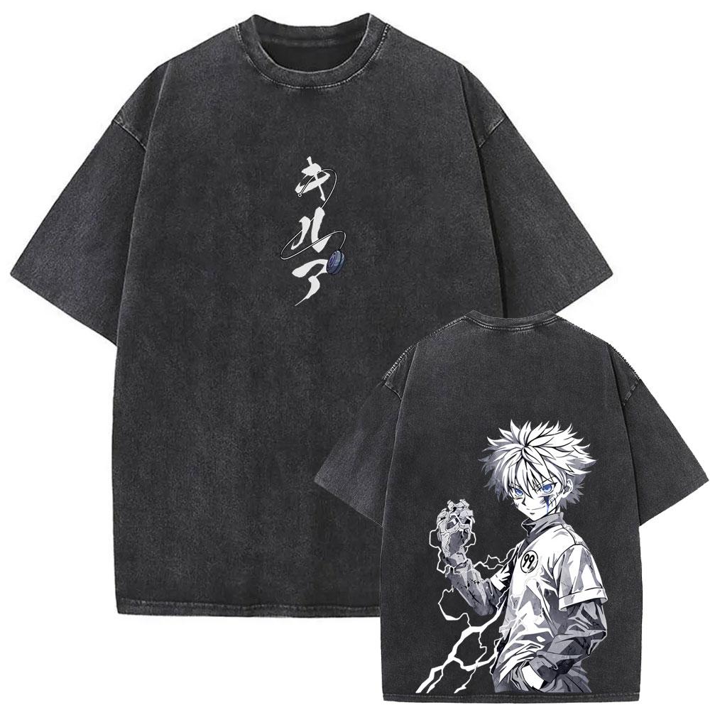 Anime Hunter X Hunter Vintage Washed Tshirt Phantom Troupe Spider Chrollo Lucilfer Merch T Shirt Men Women Manga Retro Tshirts