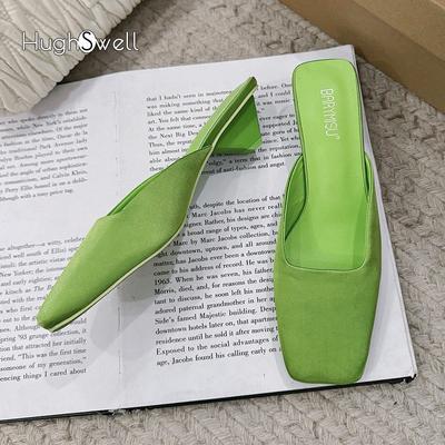 Модные Роскошные Зеленые Сатиновые Шелковые Мюли Шлепанцы Женский Дизайнерский Треугольный Каблук Сандалии Женские Элегантные Квадратный Носок Вечерние Туфли для Платья