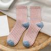 5Pairs Patchwork Checkered Cotton Socks Breathable Grids Socks Cozy Women Tube Sock  Women