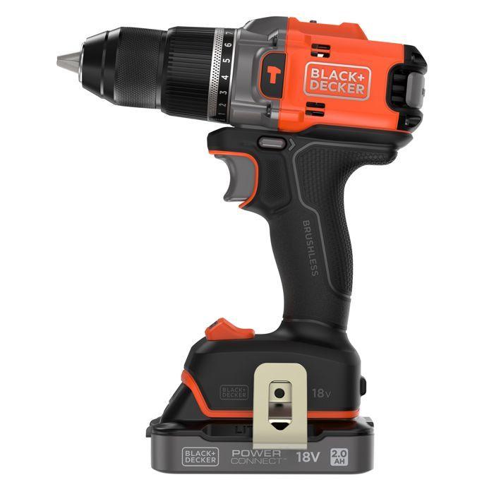 BLACK+DECKER Perceuse Visseuse À Percussion Éco-Responsable 18V Brushless - 2 Batteries 2Ah – En Mallette - BLD683D2XK-QW