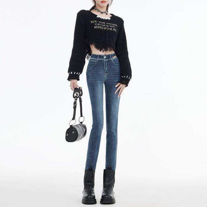 Legs In Autumn and Winter Pencil Pants High Waist and Breasts, Slim and Slim Fit for Women, Nine-point Jeans for Women, Autumn and Winter