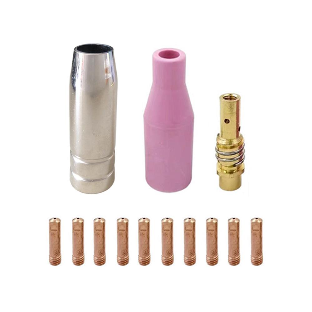 13pcs15AK Welding Torch Consumables 0.8mm/1.0mm/1.2mm Gas Nozzle Tip Holder of 15AK MIG MAG M6
