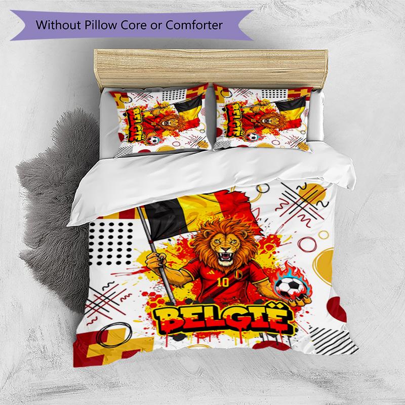 Belgium Football Printed Bedding 3 Piece Set Cozy Breathable Bed Cover Set as Housewarming Holiday Gift