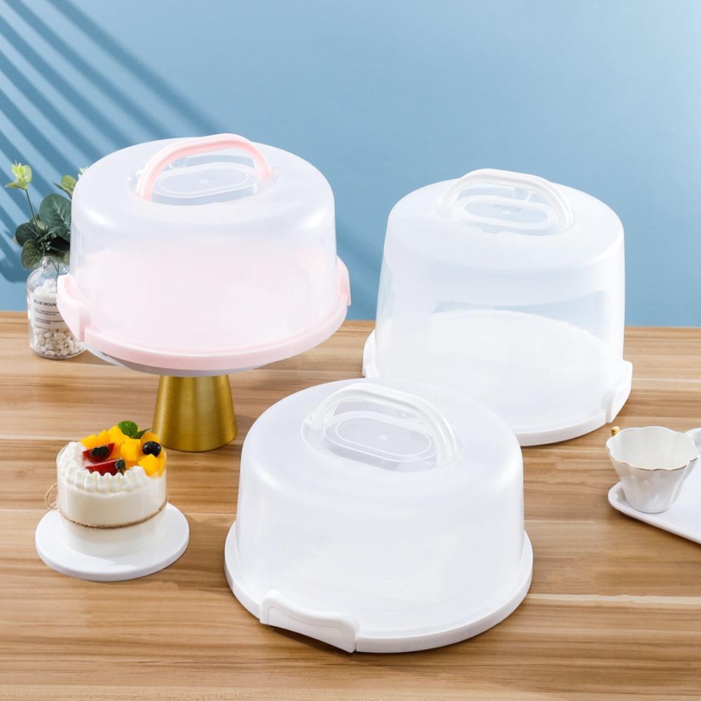 Foldable Handle Cake Container Round Cake Case Food Storage Tray Plastic Cake Box  Picnic