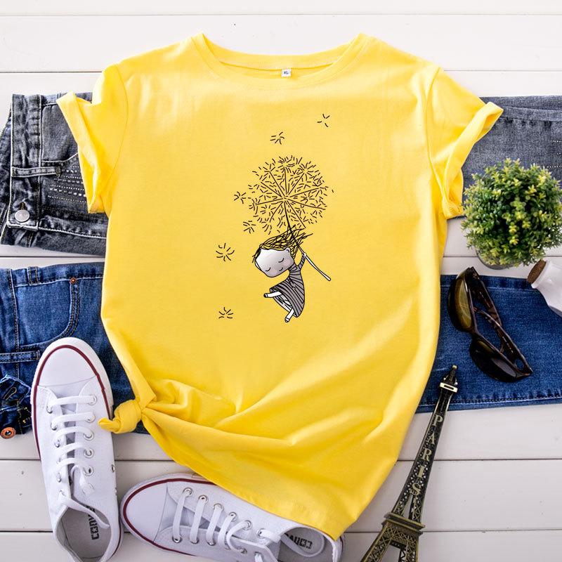 Summer Round Neck Printed Top Fashionable Casual Short Sleeved Women's Pure Cotton T-shirts