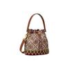 Tory Burch T Monogram Double T Logo Dutch Quilted Metal Ring Drawstring Bucket Bag Leather Shoulder Crossbody Tote Women bags Brown 138906-639