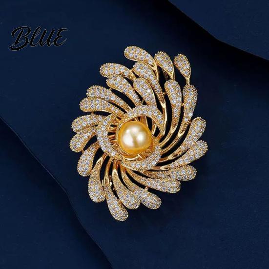 Irregular Design Lapel Pin Women Brooch Rhinestones Imitation Pearl Inlay