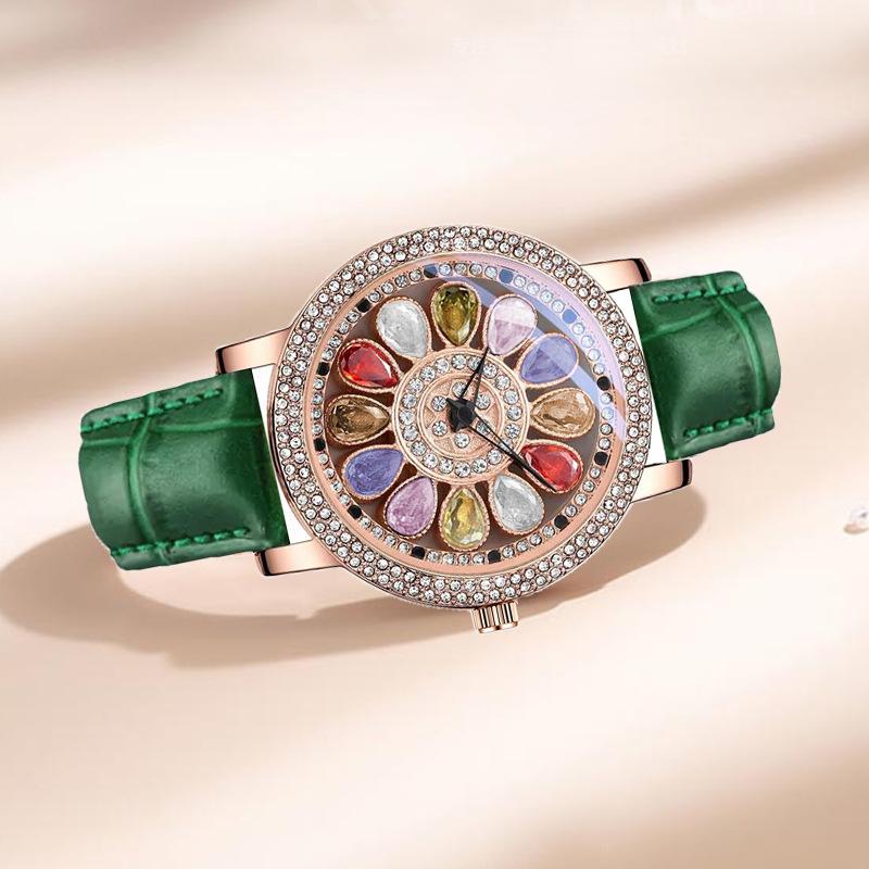 Модные женские часы со стразами, роскошные, розовое золото, вращающийся циферблат, повседневные кварцевые наручные часы