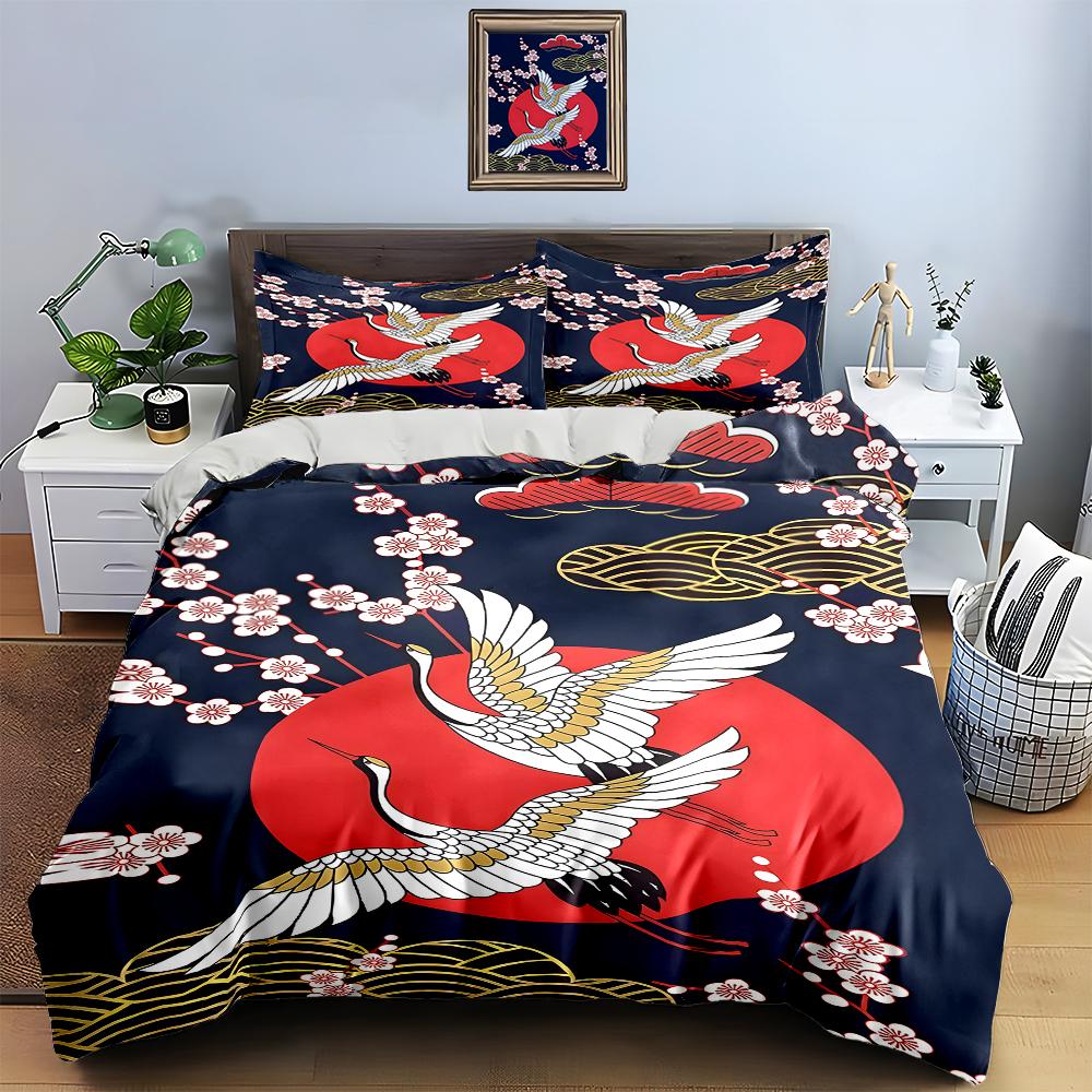 Cranes cherry blossoms. Bedding Duvet cover sets Duvet covers Pillowcases gifts (1 * Duvet Cover 2 * Pillowcases, without duvet insert)
