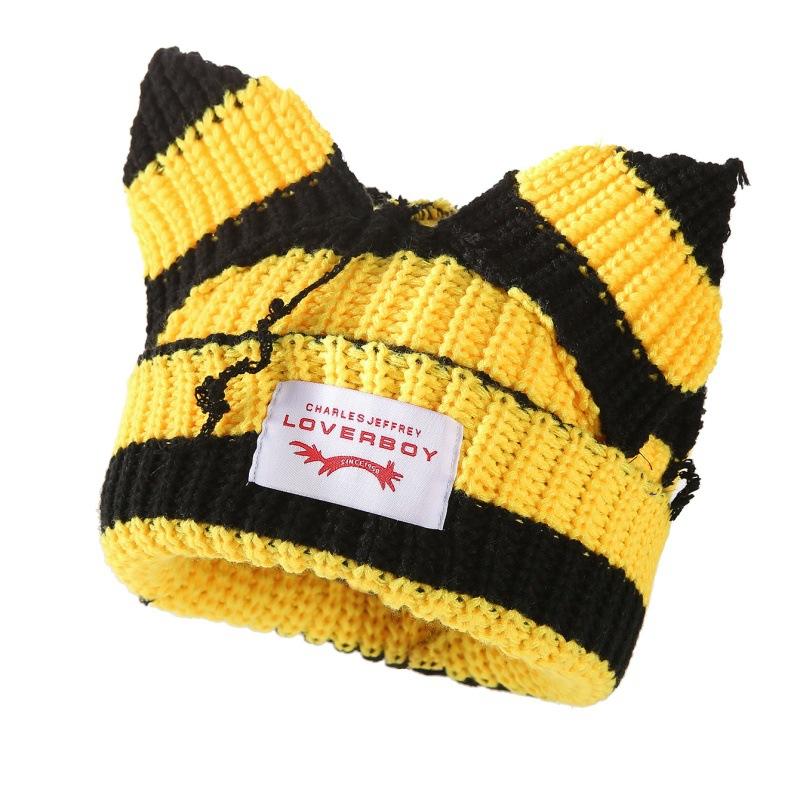 Custom Logo New Casual Knitted Beanie, French-style Knit Hat, Korean-style Cute Fox Ear Wool Hat for Daily Use and Cosplay