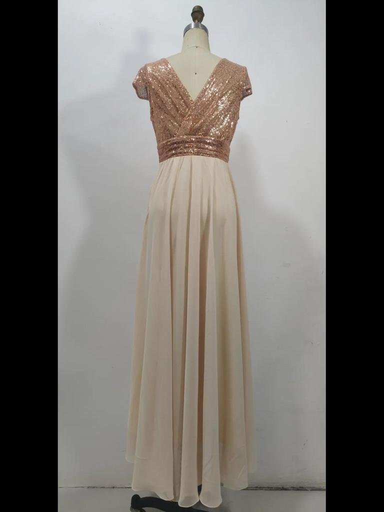 Новое вечернее платье из шифона с V-образным вырезом и пайетками