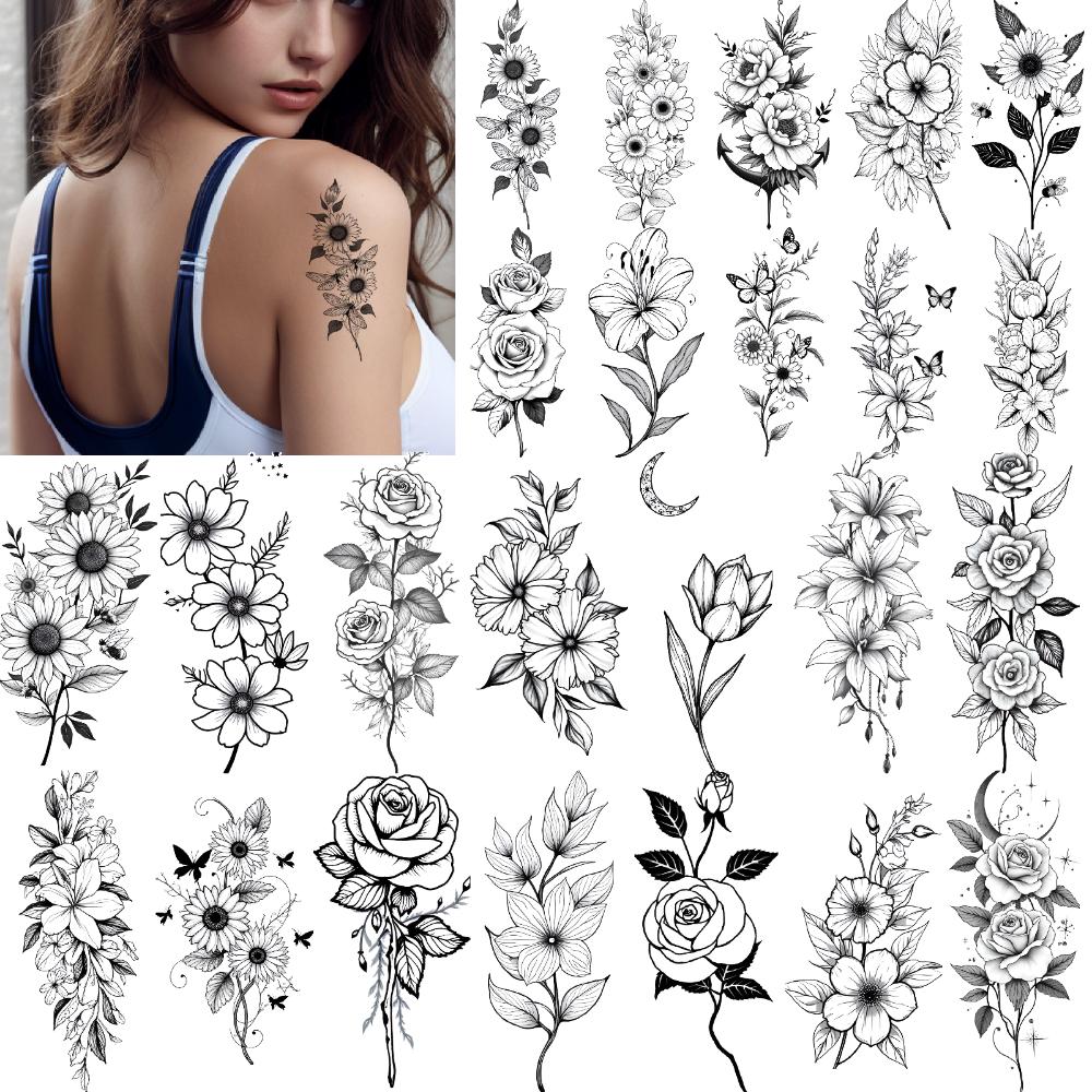 12 шт. Временные татуировки Цветочные узоры Водонепроницаемые Долговечные Наклейки на тело Для бедер Женские Взрослые