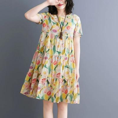 Хлопковое платье женское летнее с принтом большого размера мягкое с баской повседневные платья