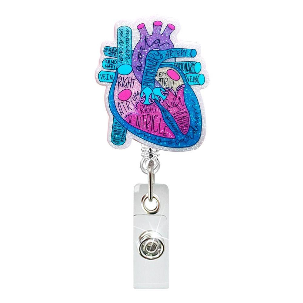 Acrylic Heart Badge Reel Work Accessor Retractable Badge Clip New ID Name Card Tag