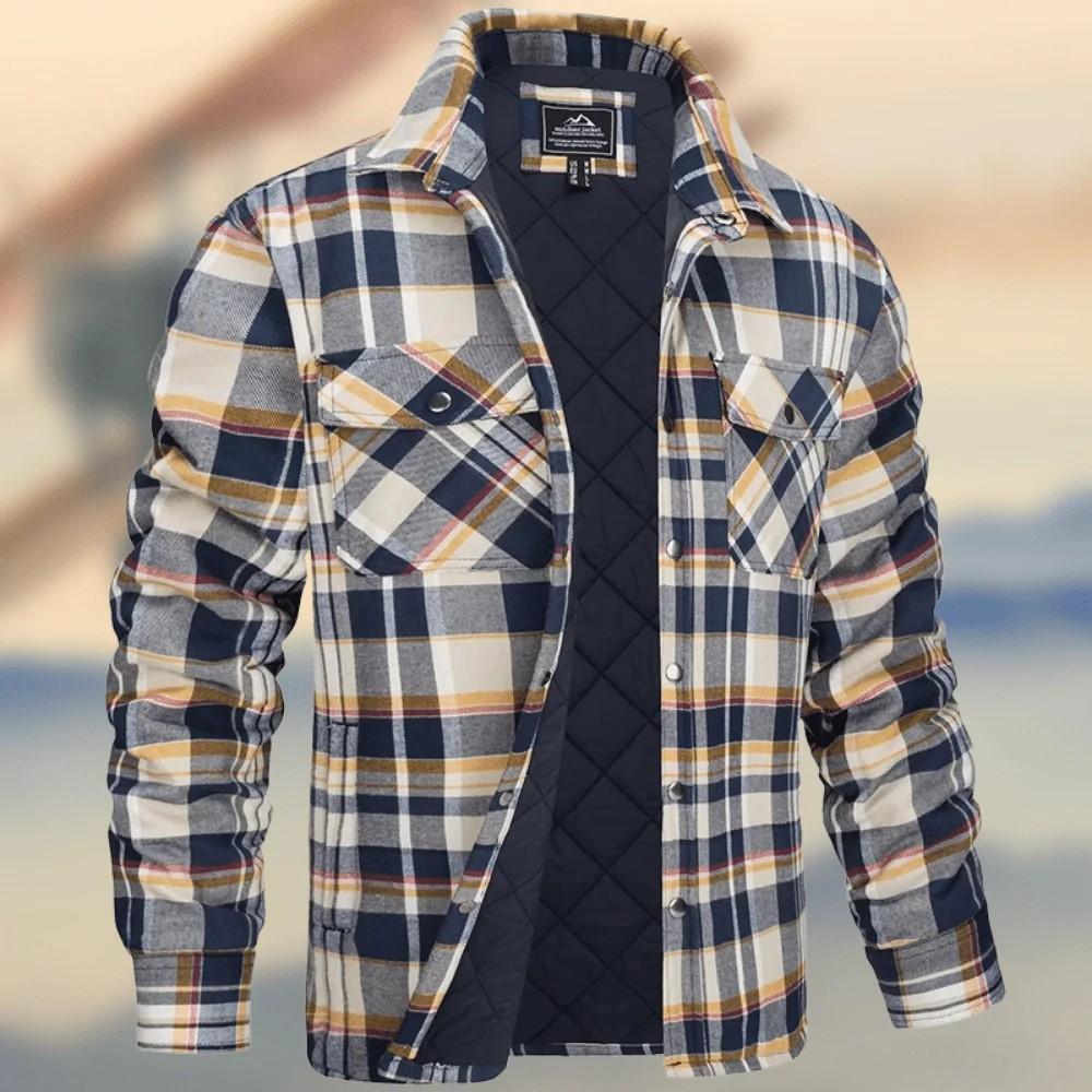 Men's Flannel Shirt with Warm Fleece Lining, Long Sleeve Plaid Shirt, Casual Button Down Shirt with Chest Pockets
