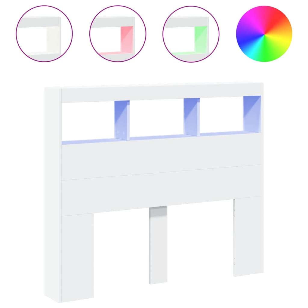LED Headboard with Shelves White 120 x 17 x 102 cm
